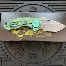 Load image into Gallery viewer, Curtiss Custom Knives F3 Compact Frame Lock, 2.5&quot; Spanto Magnacut Blasted Blade FLIPPER, Green Pattern Handles, Knife
