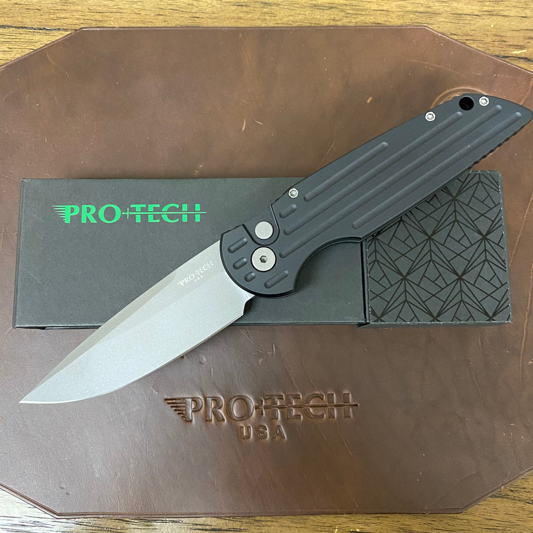 Protech TR-3 Beadblast Blade Grooved Black Handle Auto Knife