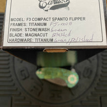 Load image into Gallery viewer, Curtiss Custom Knives F3 Compact Frame Lock, 2.5&quot; Spanto Magnacut Blasted Blade FLIPPER, FJ-Mill Green Handles, Knife
