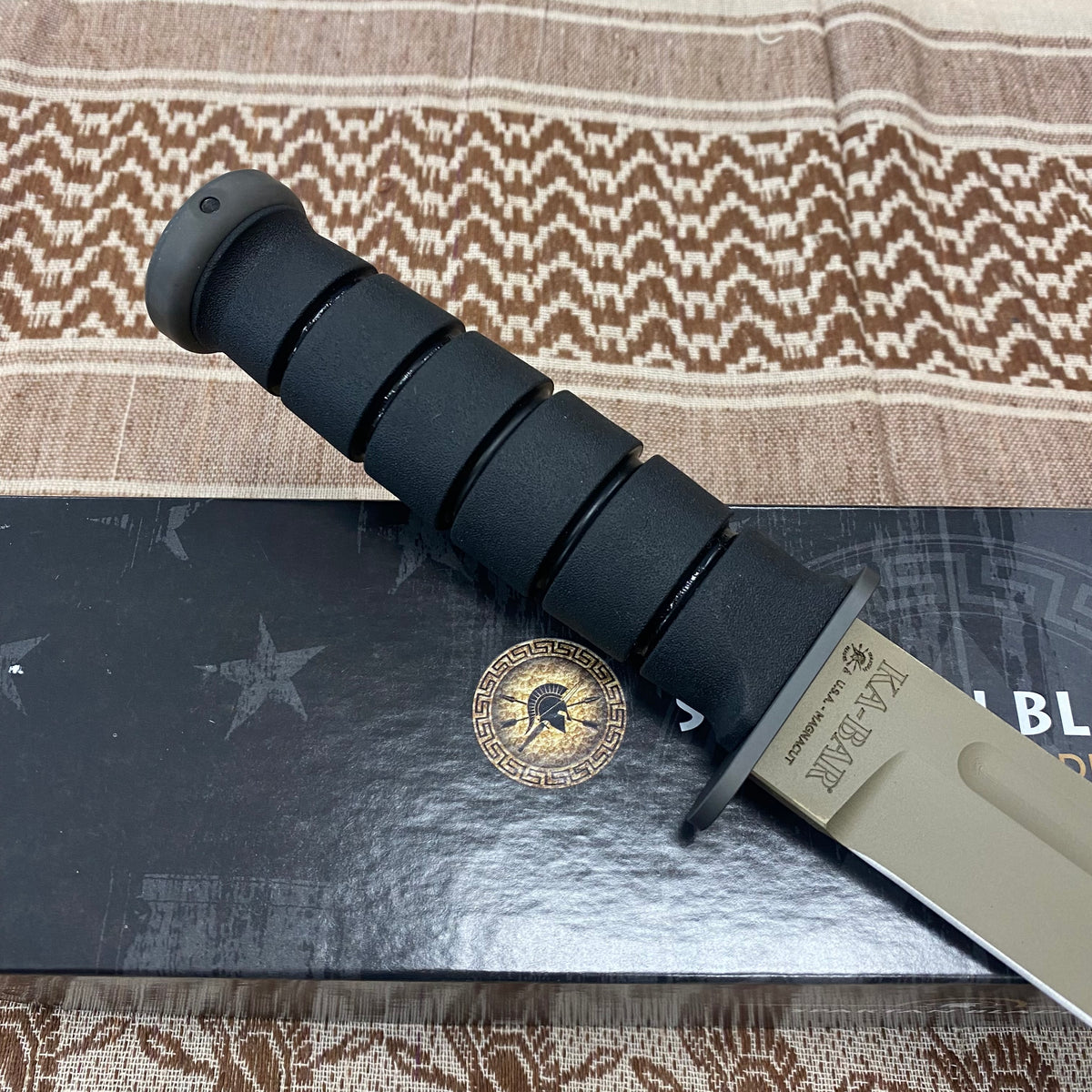 Spartan KA-Bar 7" CPM MagnaCut Flat Dark Earth Fixed Blade Knife with Black Leather Sheath SB54DEBKLTBK