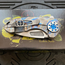 Load image into Gallery viewer, Curtiss Custom Knives F3 Compact Frame Lock, 2.5&quot; Slicer Magnacut Blade FLIPPER, Torched Handles, Blue Hardware Knife
