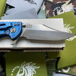 Rick Hinderer XM-18 3.5" CPM-20CV Bowie Tri-way Stonewash Blue Blue G10 Knife