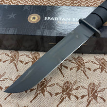 Load image into Gallery viewer, Spartan KA-Bar 7&quot; CPM MagnaCut Black Fixed Blade Knife with Black Leather Sheath
