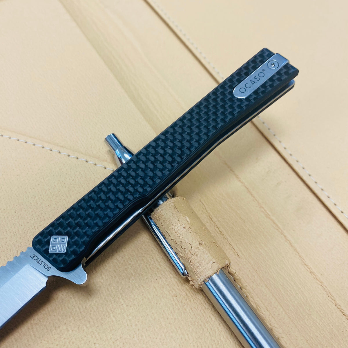 Ocaso 9HFS Solstice HARPOON Titanium, Carbon Fiber, Satin 3.5" CPM-S35VN Flipper Folding Knife