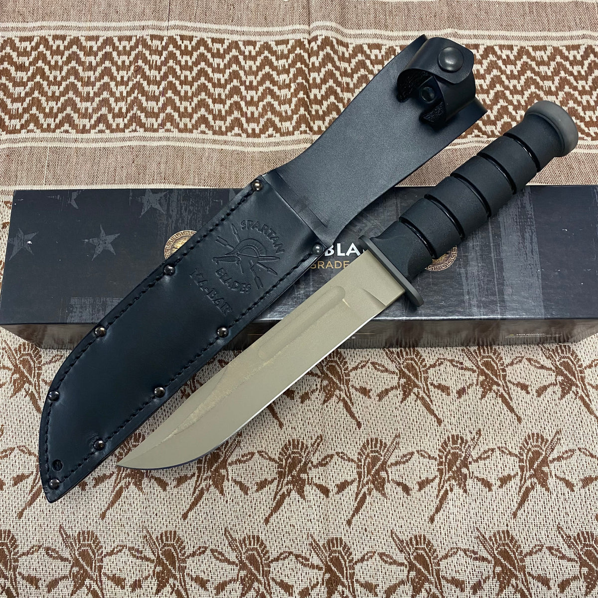Spartan KA-Bar 7" CPM MagnaCut Flat Dark Earth Fixed Blade Knife with Black Leather Sheath SB54DEBKLTBK