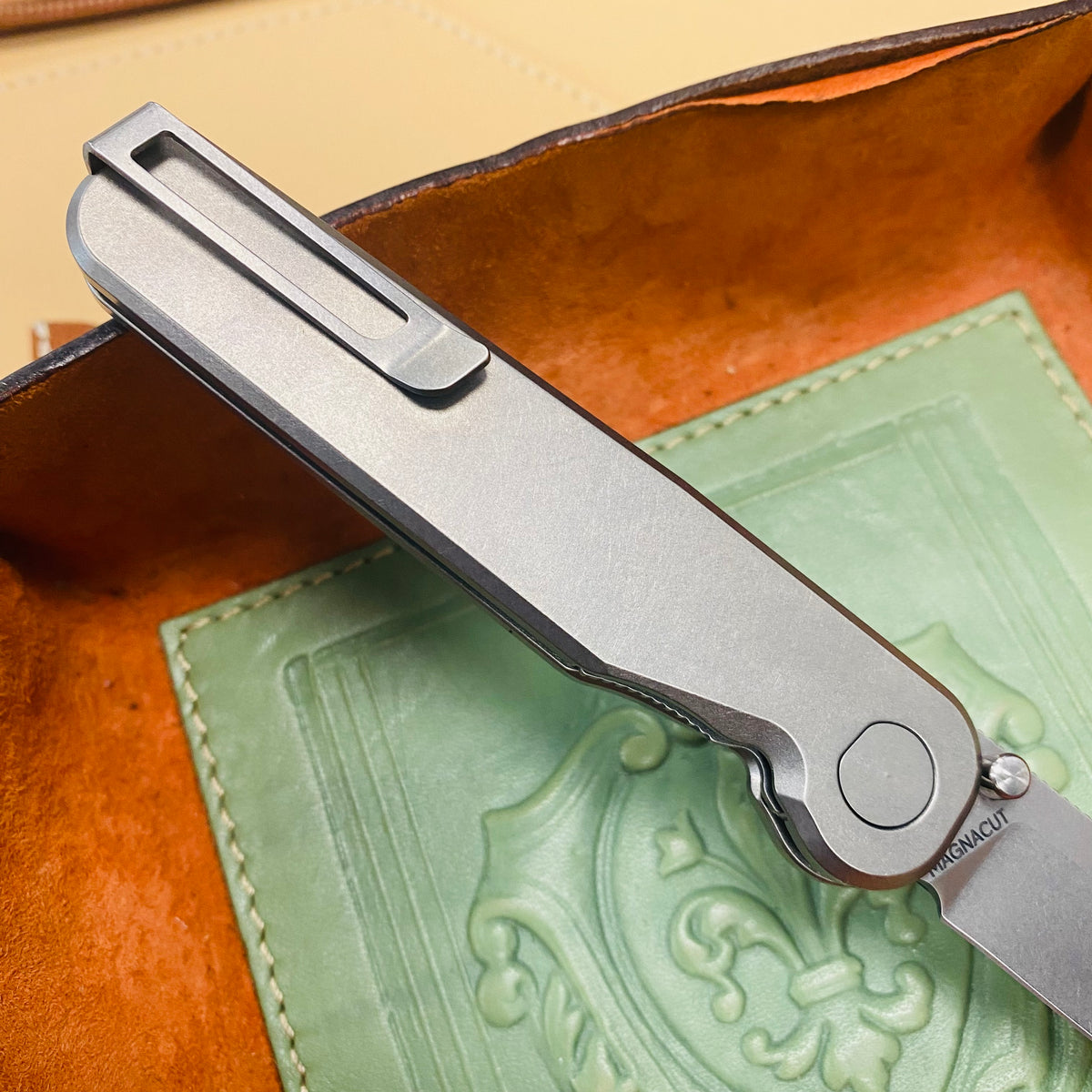 Tactile Knife Co. Rockwall TANTO 3" Magnacut Stonewash Blade, Titanium Handles Folding Knife