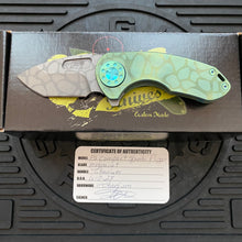 Load image into Gallery viewer, Curtiss Custom Knives F3 Compact Frame Lock, 2.5&quot; Spanto Magnacut Blasted Blade FLIPPER, Green Pattern Handles, Knife
