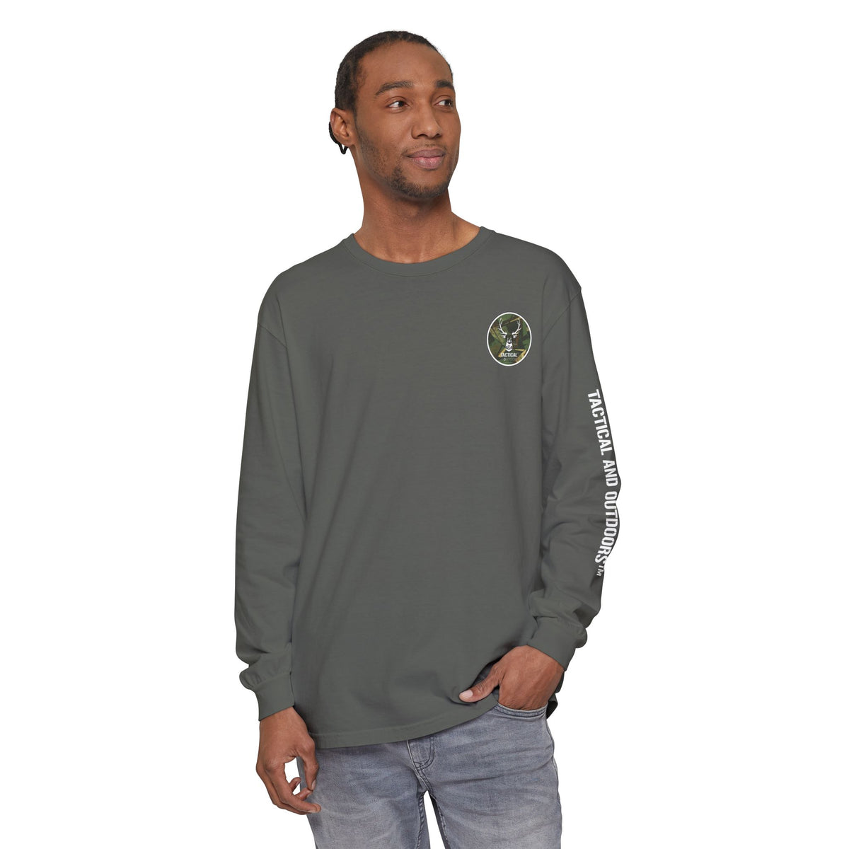 G&G Tactical Outdoors Long Sleeve Tee — Green Camoflauge White Sleeve Graphic