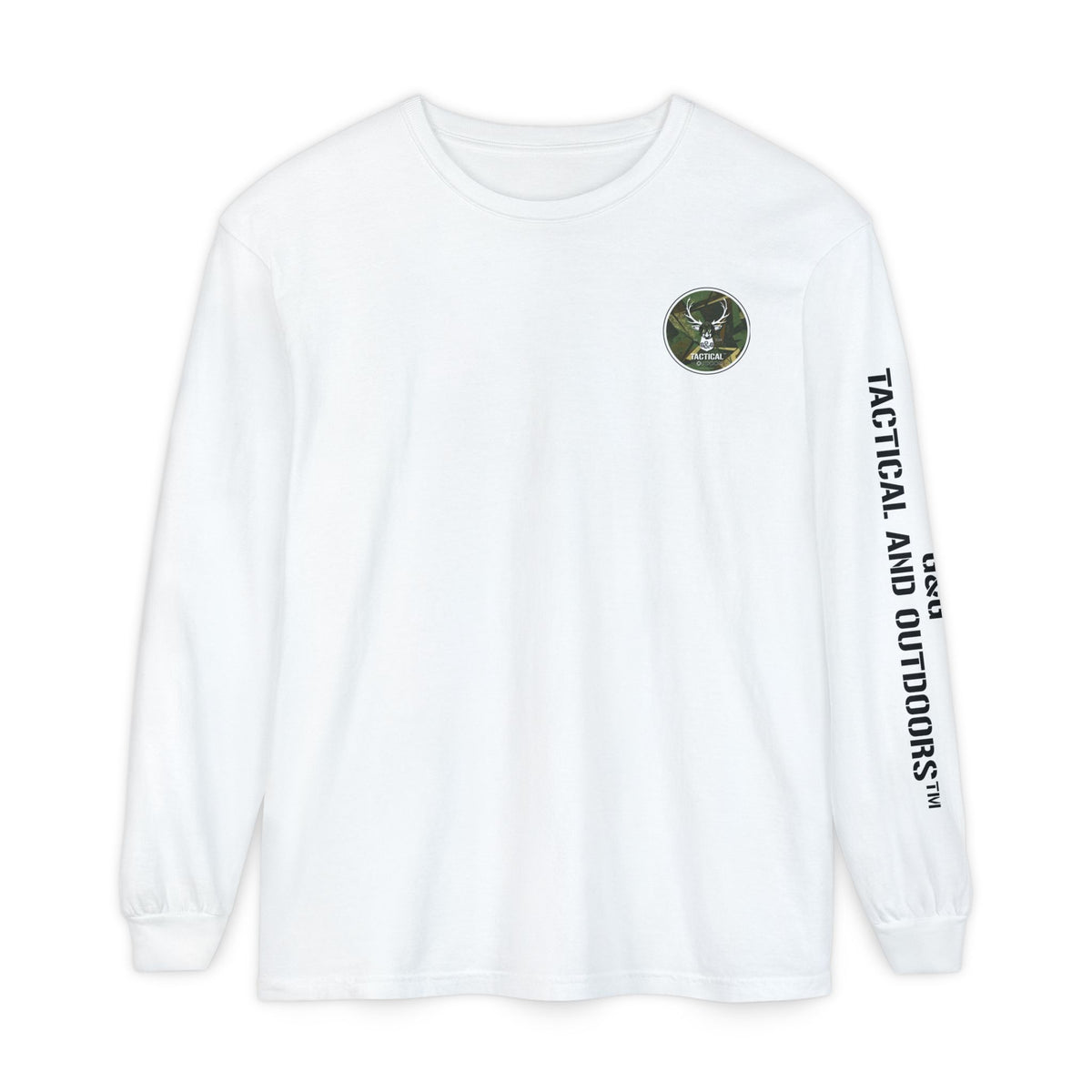 G&G Tactical Outdoors Long Sleeve Tee — Green Camoflauge Black Sleeve Graphic
