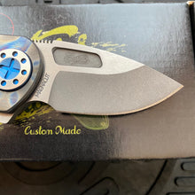 Load image into Gallery viewer, Curtiss Custom Knives F3 Compact Frame Lock, 2.5&quot; Slicer Magnacut Blade FLIPPER, Torched Handles, Blue Hardware Knife
