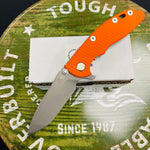 Rick Hinderer XM-18 3.0" Spanto, Tri-Way, Working Finish, Orange G10 Knife