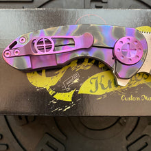 Load image into Gallery viewer, Curtiss Custom Knives F3 Compact Frame Lock, 2.5&quot; Slicer Magnacut Blade FLIPPER, Purple Torched Handles, Knife
