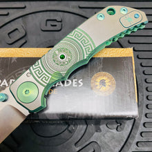 Load image into Gallery viewer, Spartan Blades Harsey Folder - GREEN Shield with Green Stone, Magnacut Blade, Green ANO Hardware Knife
