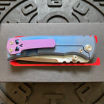 Chaves Ultramar Redencion Street Framelock 3.25" Drop Point M390, Titanium Handles, Folding Knife REVERSE COTTON CANDY THEME