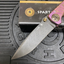 Load image into Gallery viewer, Spartan Blades Harsey Folder - Plague Doctor PINK with Chad Nichols Damascus Blade Knife
