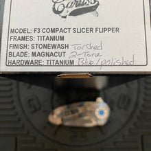 Load image into Gallery viewer, Curtiss Custom Knives F3 Compact Frame Lock, 2.5&quot; Slicer Magnacut Blade FLIPPER, Torched Handles, Blue Hardware Knife
