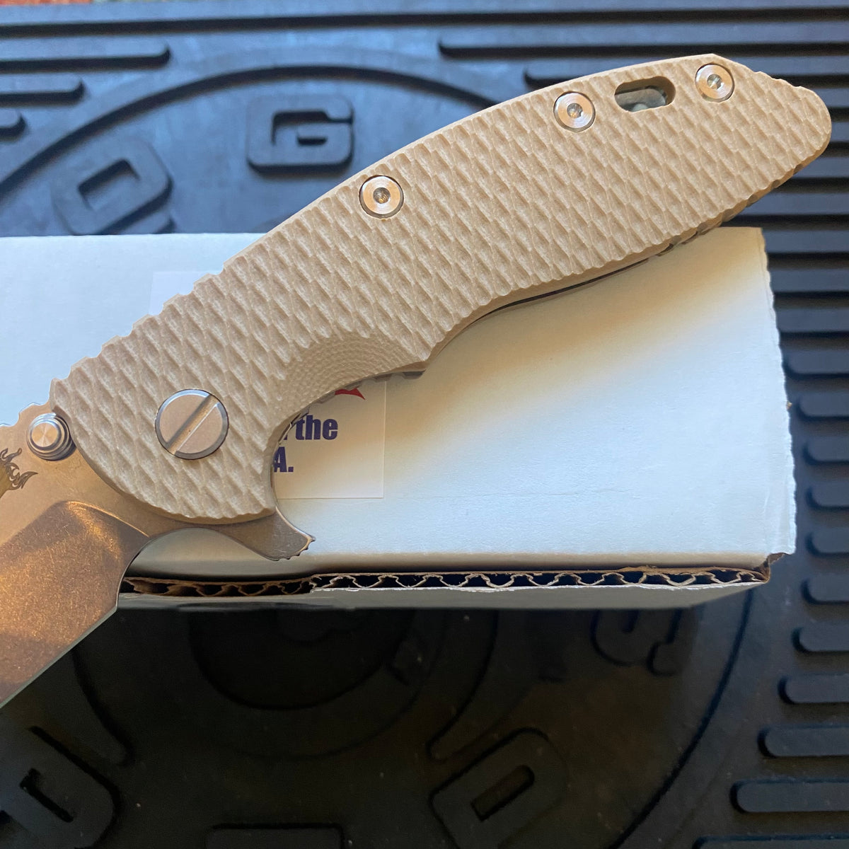 Rick Hinderer XM-18 3.5" Harpoon Spanto, Tri-Way, Stonewash Bronze, Coyote G10 Folding Knife