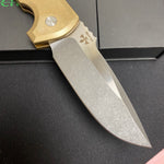 Protech LG335 Rockeye Custom Textured AL Bronze Handles, Acid Wash Blade, Mother of Pearl Button Knife