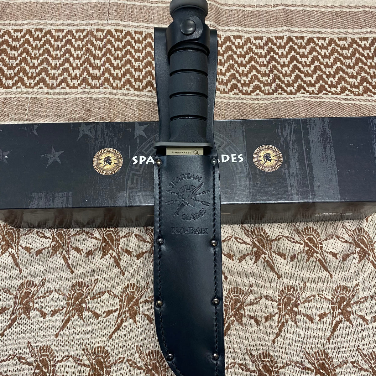 Spartan KA-Bar 7" CPM MagnaCut Flat Dark Earth Fixed Blade Knife with Black Leather Sheath SB54DEBKLTBK