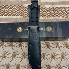 Load image into Gallery viewer, Spartan KA-Bar 7&quot; CPM MagnaCut Flat Dark Earth Fixed Blade Knife with Black Leather Sheath

