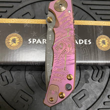 Load image into Gallery viewer, Spartan Blades Harsey Folder - Plague Doctor PINK with Chad Nichols Damascus Blade Knife
