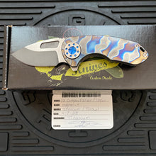 Load image into Gallery viewer, Curtiss Custom Knives F3 Compact Frame Lock, 2.5&quot; Slicer Magnacut Blade FLIPPER, Torched Handles, Blue Hardware Knife

