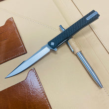 Load image into Gallery viewer, Ocaso 9HFS Solstice HARPOON Titanium, Carbon Fiber, Satin 3.5&quot; CPM-S35VN Flipper Folding Knife
