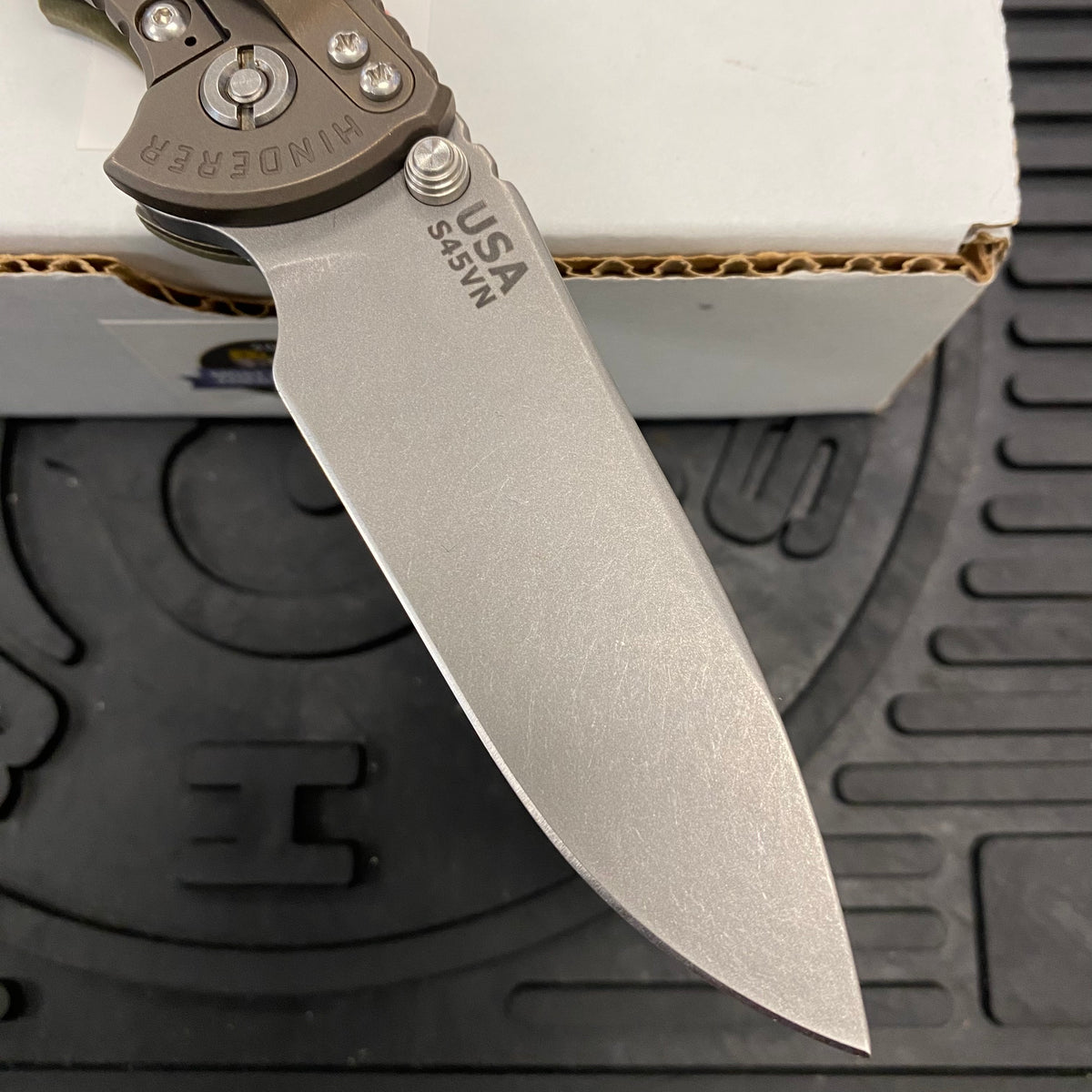 Rick Hinderer XM-18 3.5" Slicer S45VN, Non-Flipper, Tri-Way, Battle Bronze, OD Green G10 Knife