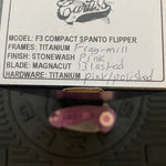 Curtiss Custom Knives F3 Compact Frame Lock, 2.5" Spanto Magnacut Blasted Blade FLIPPER, Frag-Mill Pink Pattern Handles, Knife