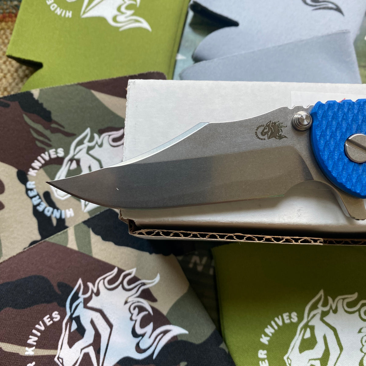 Rick Hinderer XM-18 3.5" CPM-20CV Bowie Tri-way Stonewash Blue Blue G10 Knife