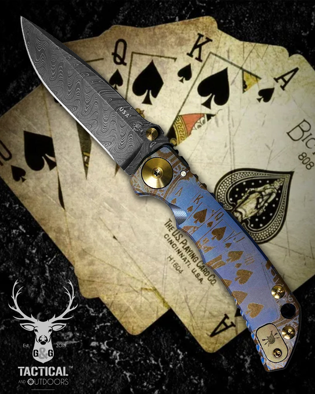 Spartan Blades SF5 ROYAL FLUSH Damascus SHF Royal Flush Harsey Folding Knife 3.95" Damascus Blade, Titanium Handles
