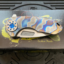 Load image into Gallery viewer, Curtiss Custom Knives F3 Compact Frame Lock, 2.5&quot; Slicer Magnacut Blade FLIPPER, Torched Handles, Blue Hardware Knife
