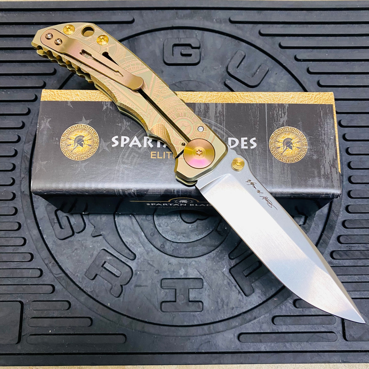 Spartan Blades Harsey Folder - Orange Oculus Theme, Satin Magnacut Blade, Satin Hardware Knife