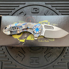 Load image into Gallery viewer, Curtiss Custom Knives F3 Compact Frame Lock, 2.5&quot; Slicer Magnacut Blade FLIPPER, Torched Handles, Blue Hardware Knife
