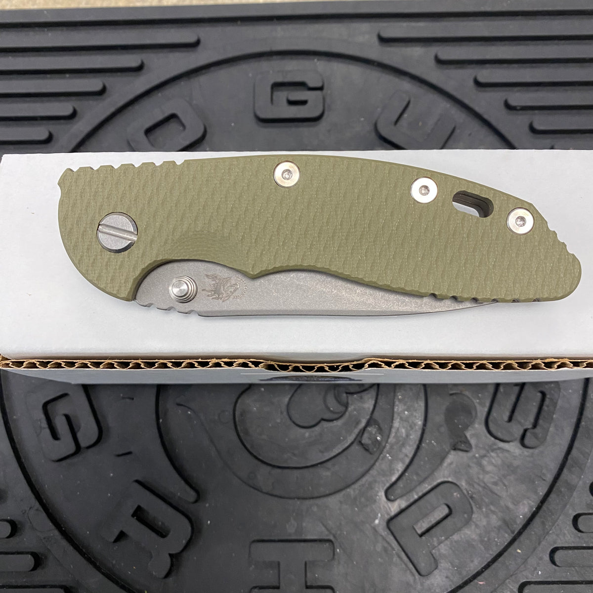 Rick Hinderer XM-18 3.5" Slicer S45VN, Non-Flipper, Tri-Way, Battle Bronze, OD Green G10 Knife