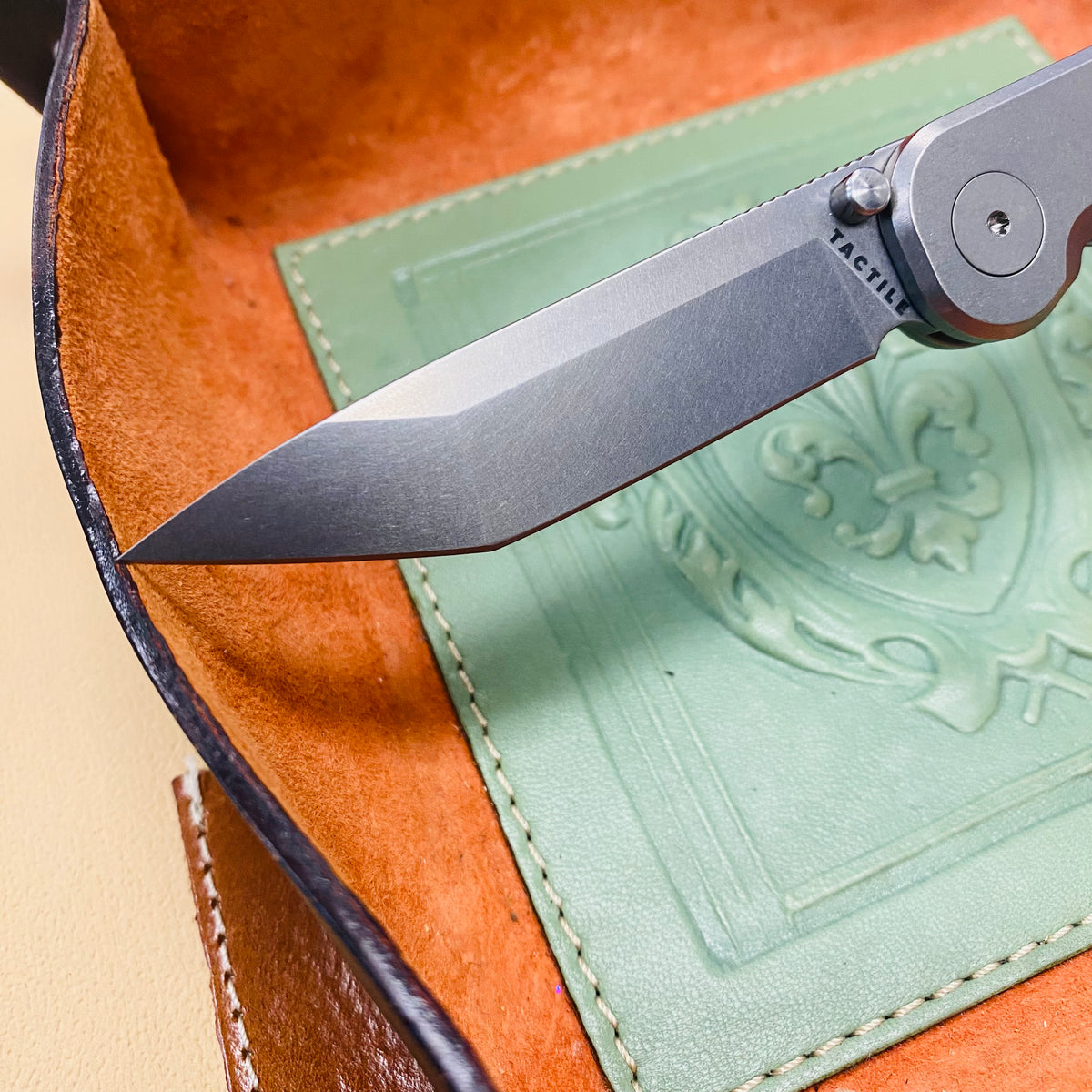 Tactile Knife Co. Rockwall TANTO 3" Magnacut Stonewash Blade, Titanium Handles Folding Knife