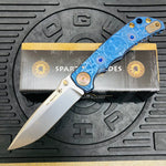 Spartan Blades Harsey Folder - BLUE Mayan with Blue Stones, Magnacut Blade, Bronze ANO Hardware Knife