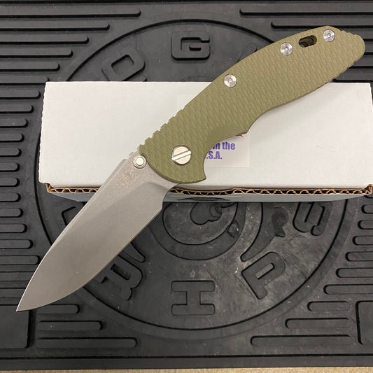 Rick Hinderer XM-18 3.5" Slicer S45VN, Non-Flipper, Tri-Way, Battle Bronze, OD Green G10 Knife