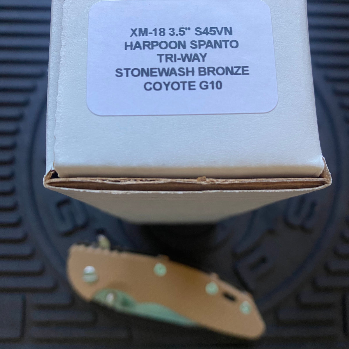 Rick Hinderer XM-18 3.5" Harpoon Spanto, Tri-Way, Stonewash Bronze, Coyote G10 Folding Knife