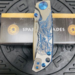 Spartan Blades Harsey Folder - BLUE Saint Michael, Magnacut Blade, Blue ANO Hardware Knife