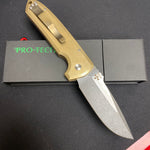 Protech LG335 Rockeye Custom Textured AL Bronze Handles, Acid Wash Blade, Mother of Pearl Button Knife