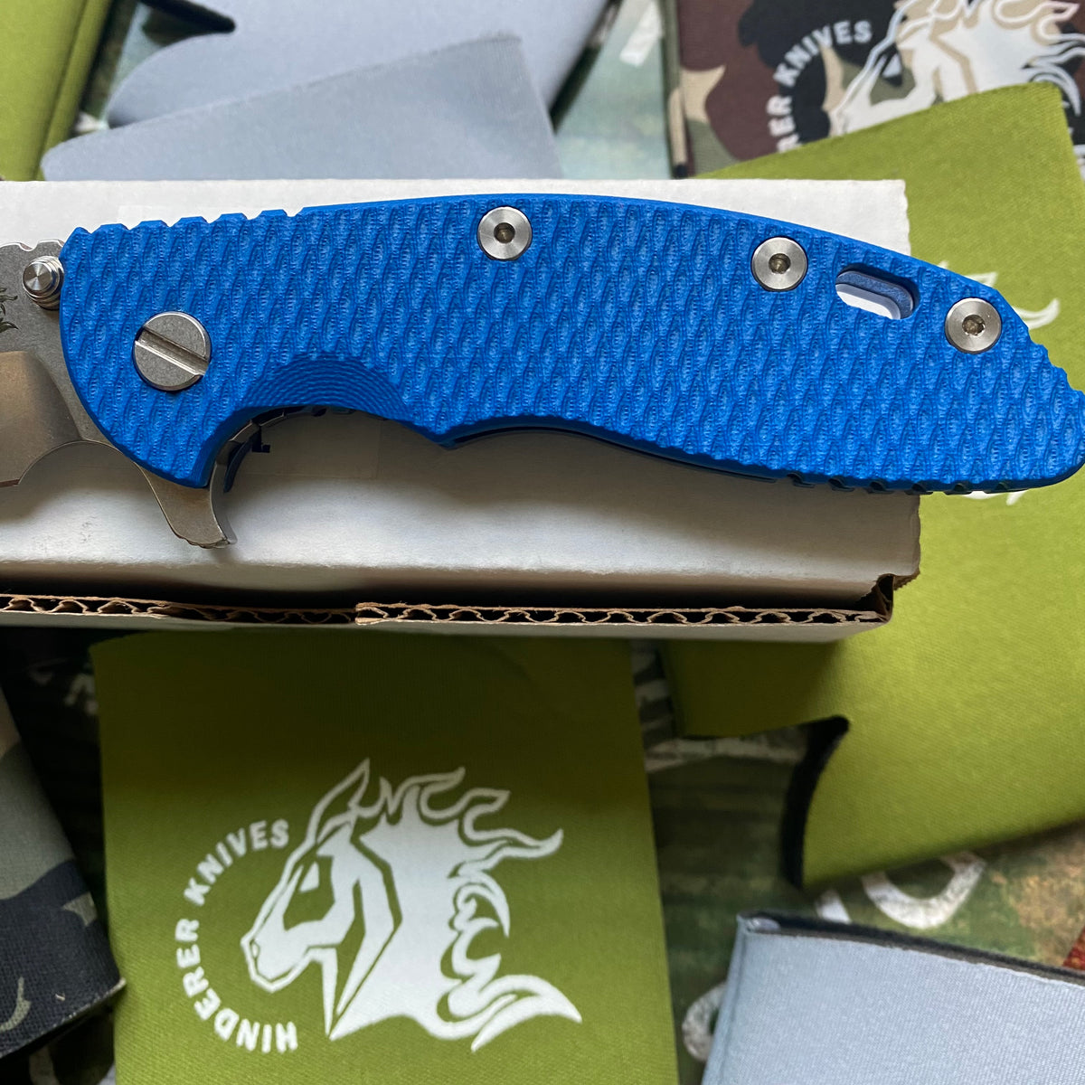 Rick Hinderer XM-18 3.5" CPM-20CV Bowie Tri-way Stonewash Blue Blue G10 Knife