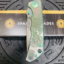 Load image into Gallery viewer, Spartan Blades Harsey Folder - GREEN Saint Michael, Magnacut Blade, Green ANO Hardware Knife
