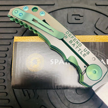 Load image into Gallery viewer, Spartan Blades Harsey Folder - GREEN Saint Michael, Magnacut Blade, Green ANO Hardware Knife
