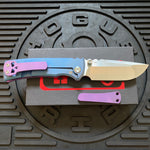 Chaves Ultramar Redencion Street Framelock 3.25" Drop Point M390, Titanium Handles, Folding Knife REVERSE COTTON CANDY THEME