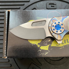 Load image into Gallery viewer, Curtiss Custom Knives F3 Compact Frame Lock, 2.5&quot; Slicer Magnacut Blade FLIPPER, Torched Handles, Blue Hardware Knife

