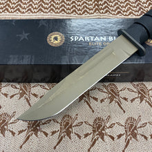 Load image into Gallery viewer, Spartan KA-Bar 7&quot; CPM MagnaCut Flat Dark Earth Fixed Blade Knife with Black Leather Sheath
