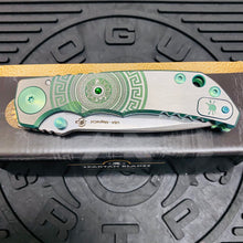 Load image into Gallery viewer, Spartan Blades Harsey Folder - GREEN Shield with Green Stone, Magnacut Blade, Green ANO Hardware Knife
