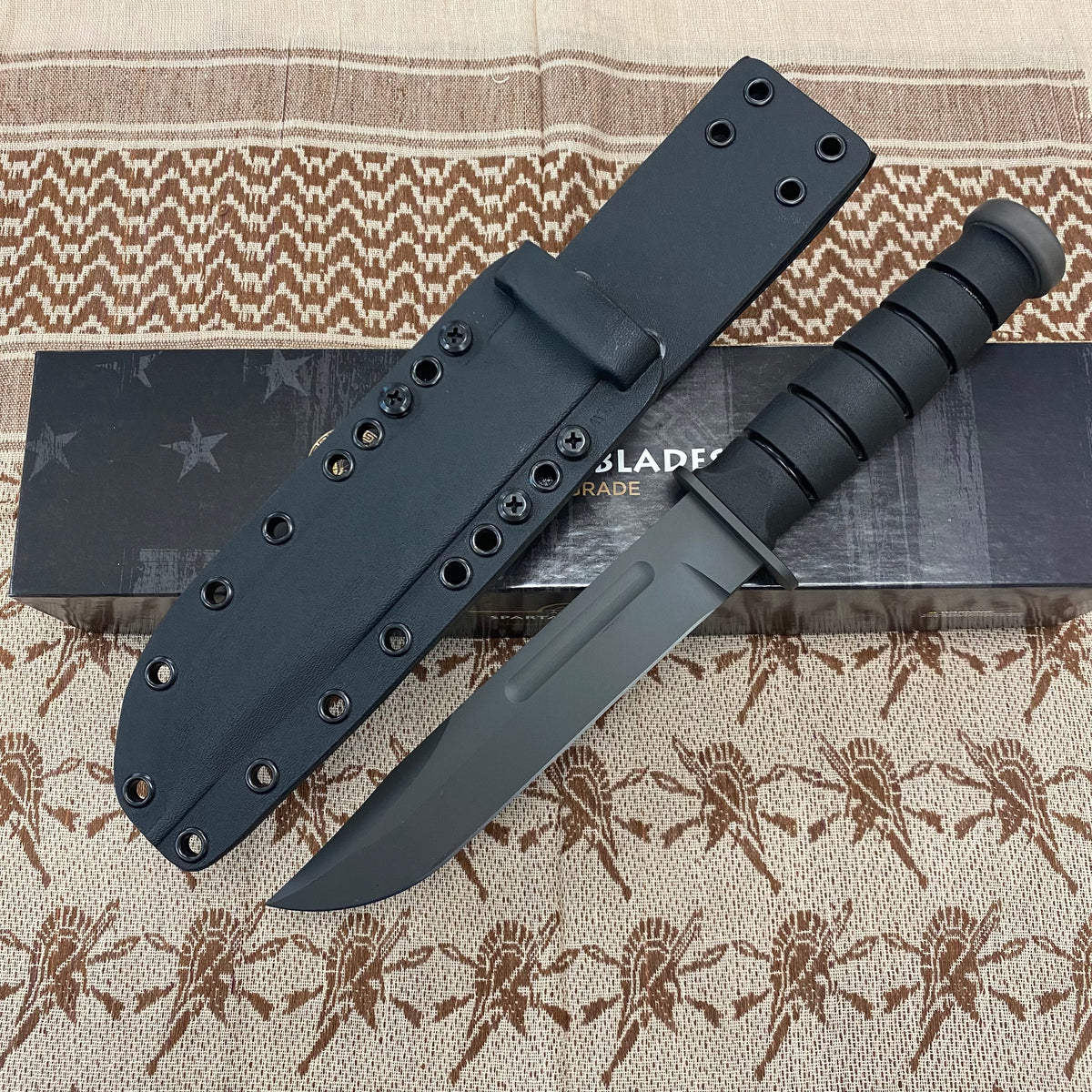 Spartan KA-Bar 7" CPM MagnaCut Black Fixed Blade Knife with Kydex Black Sheath SB54BKBKKYBK
