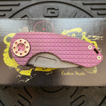 Curtiss Custom Knives F3 Compact Frame Lock, 2.5" Spanto Magnacut Blasted Blade FLIPPER, Frag-Mill Pink Pattern Handles, Knife